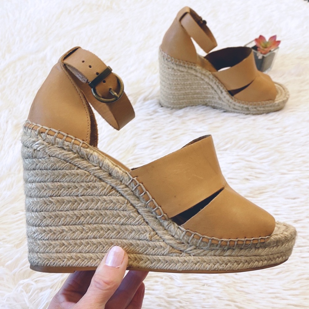 Treasure&Bond | Tan Leather Platform Espadrille wedges sandals women sz 8